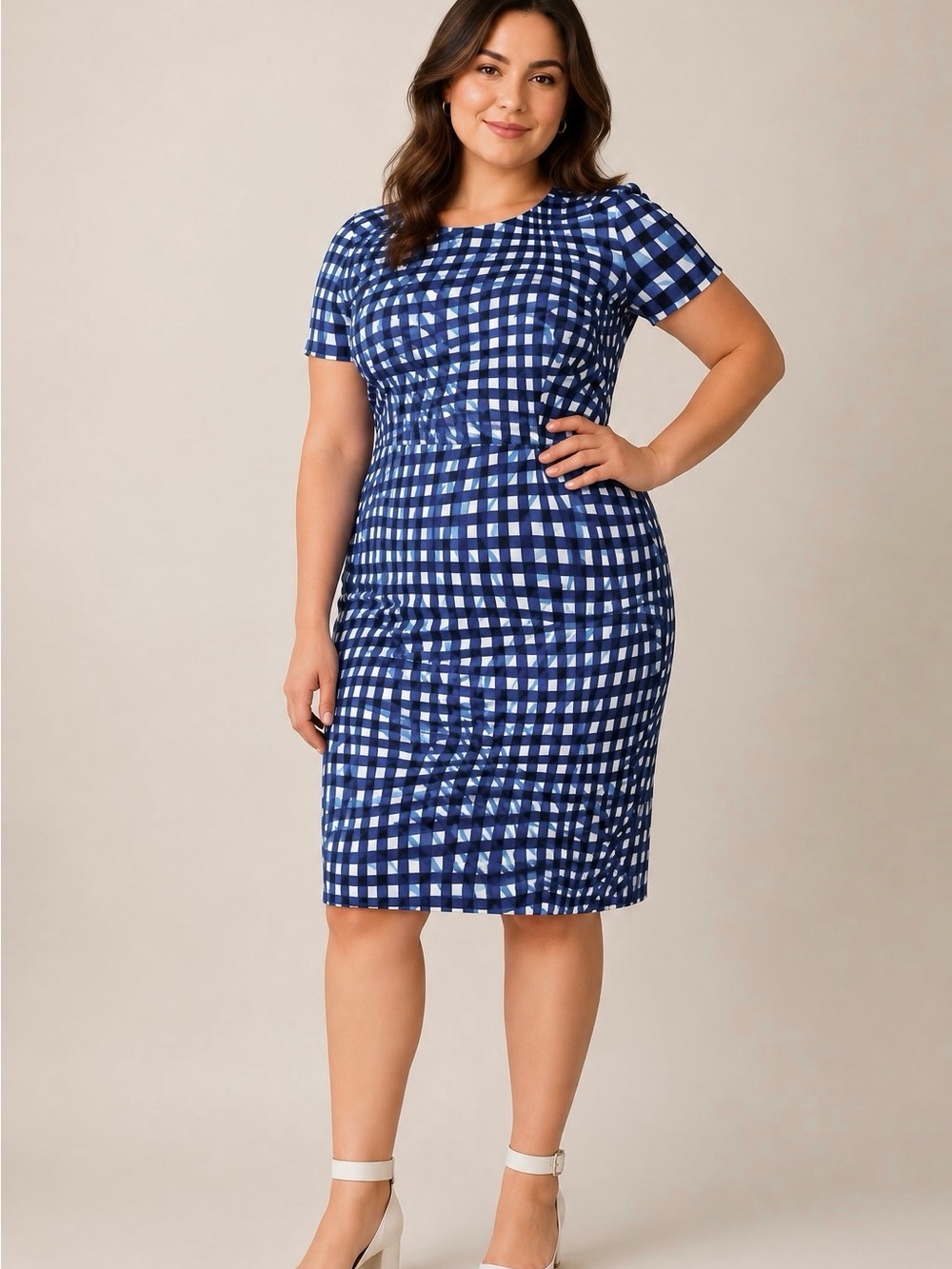 LK Bennett NWT Kaleigh Blue and White Gingham Midi Sheath Short Sleeve Dress 10